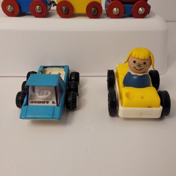 Vintage Toys Lot Of 6 Pieces Wood Train Fisher Price Little People Dune Buggy - Picture 3 of 9